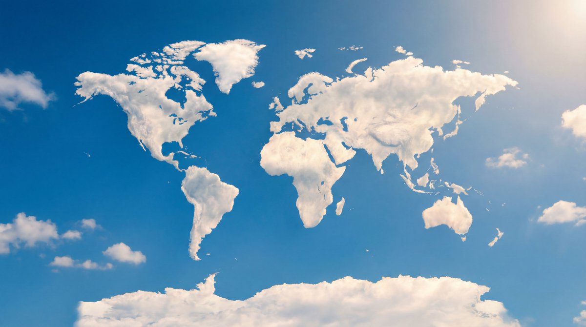 Awan Bentuk Peta Dunia di Langit Biru