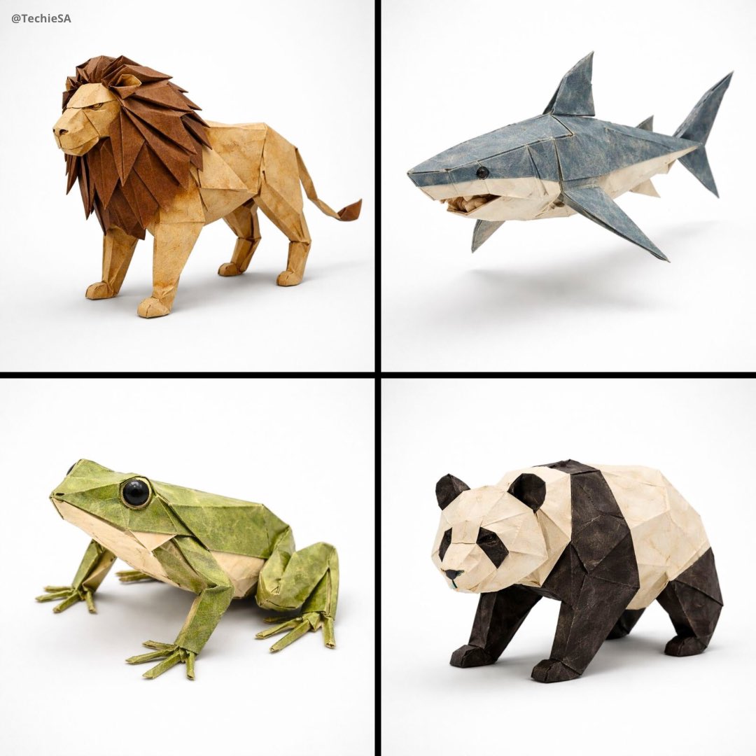 Hyperrealistic 3D Origami Animal on White Background