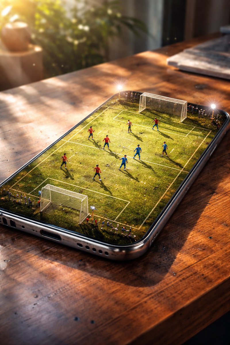 Telefon Pintar dengan Padang Bola Miniatur 3D Realistik
