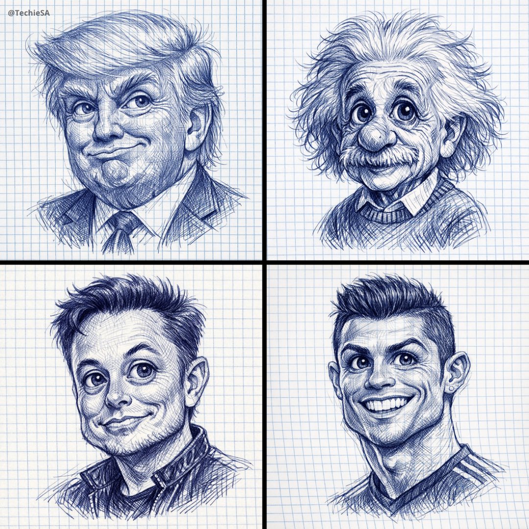 Sketsa Karikatur Pen Ballpoint Atas Kertas Petak