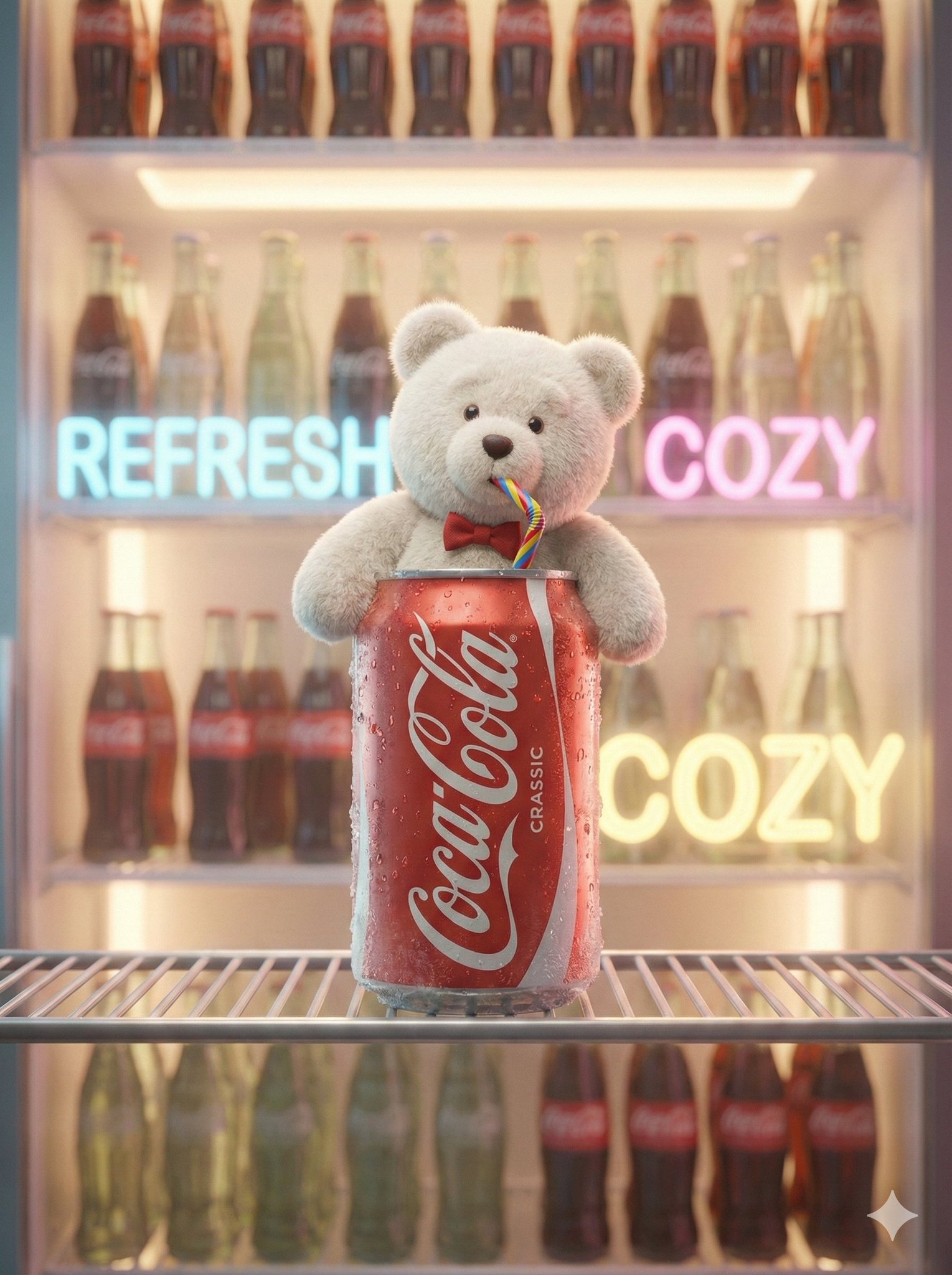 Maskot Teddy Bear Comel dalam Tin Coca-Cola - Image 1