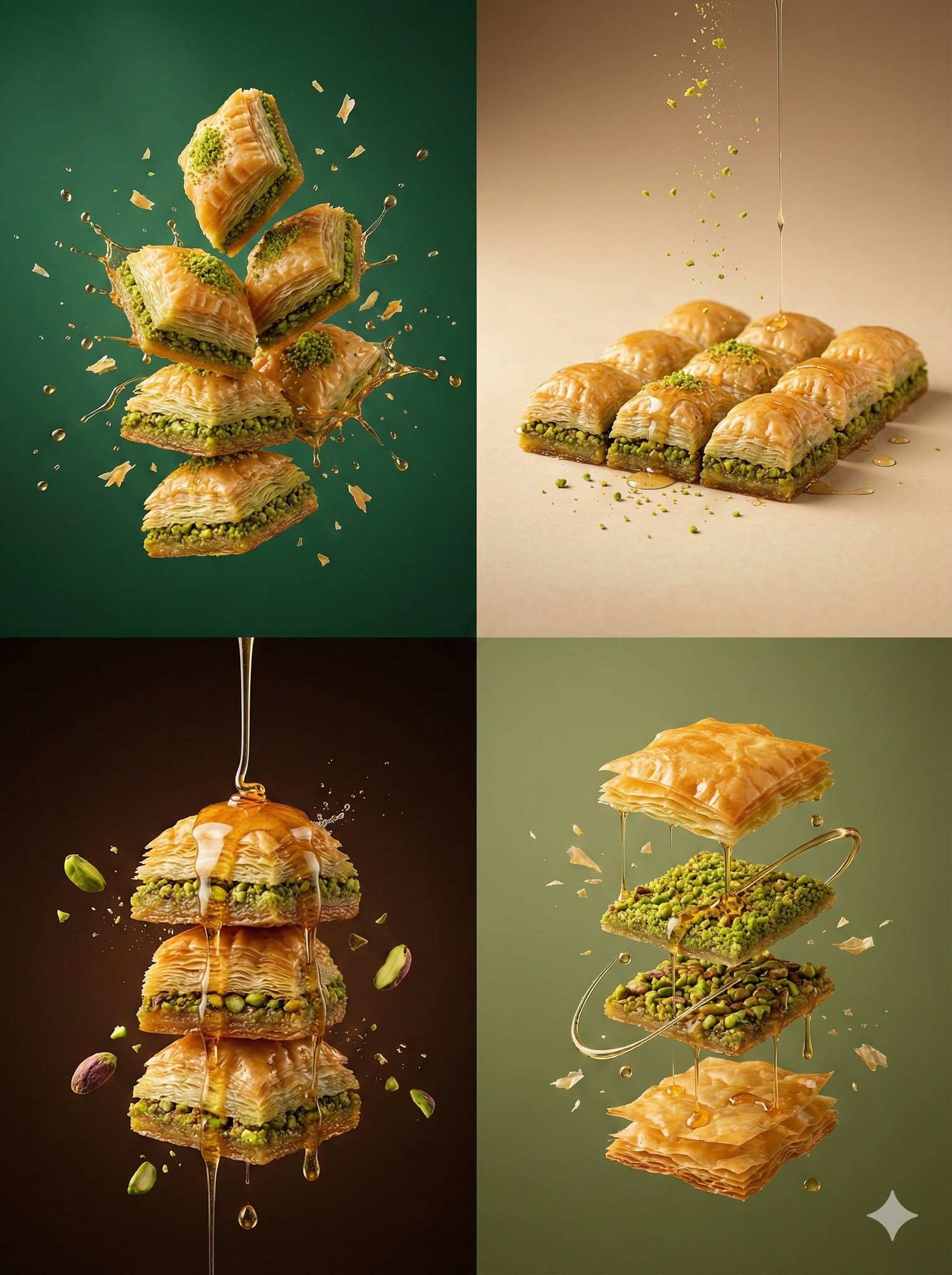 Fotografi Komersial Baklava Pistachio Terapung