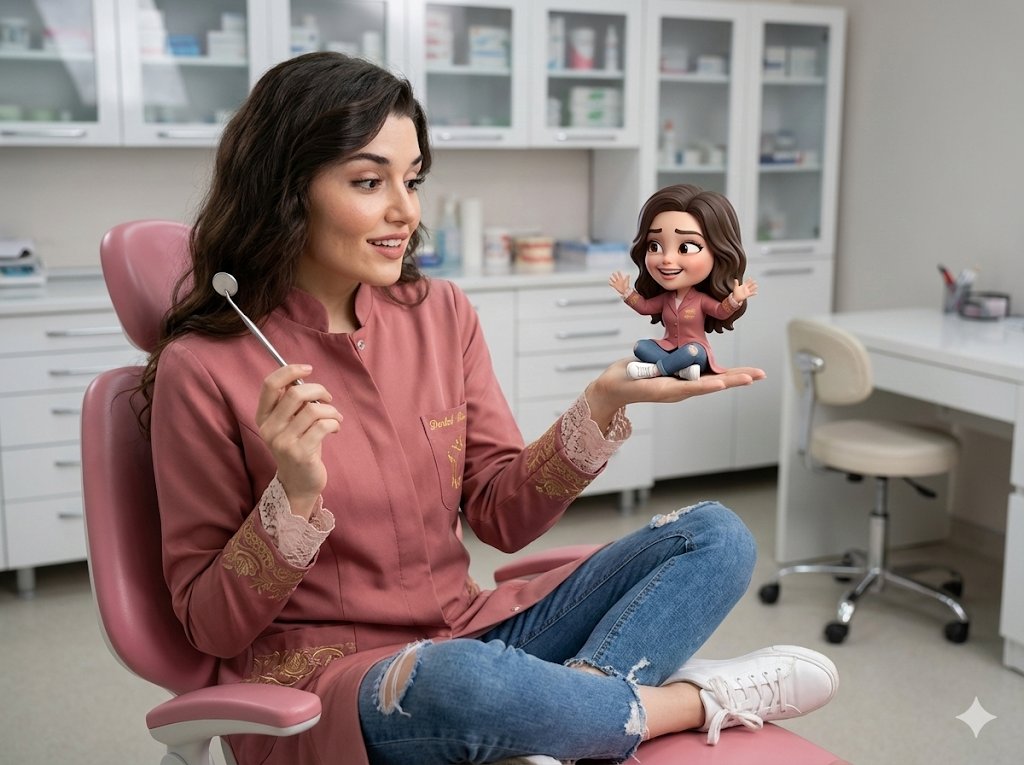 Potret Realistik Doktor Gigi dengan Miniatur Chibi 3D - Image 1
