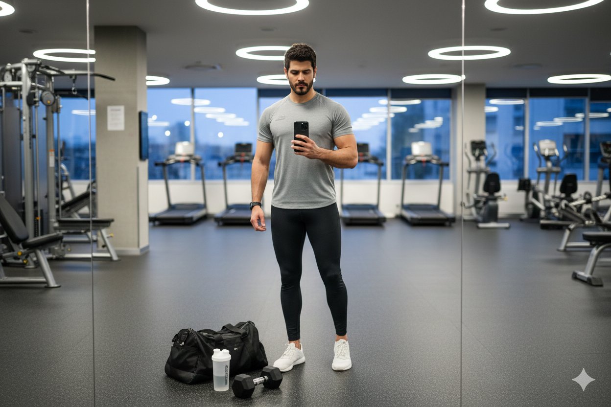 Modern Realistic Gym Mirror Selfie