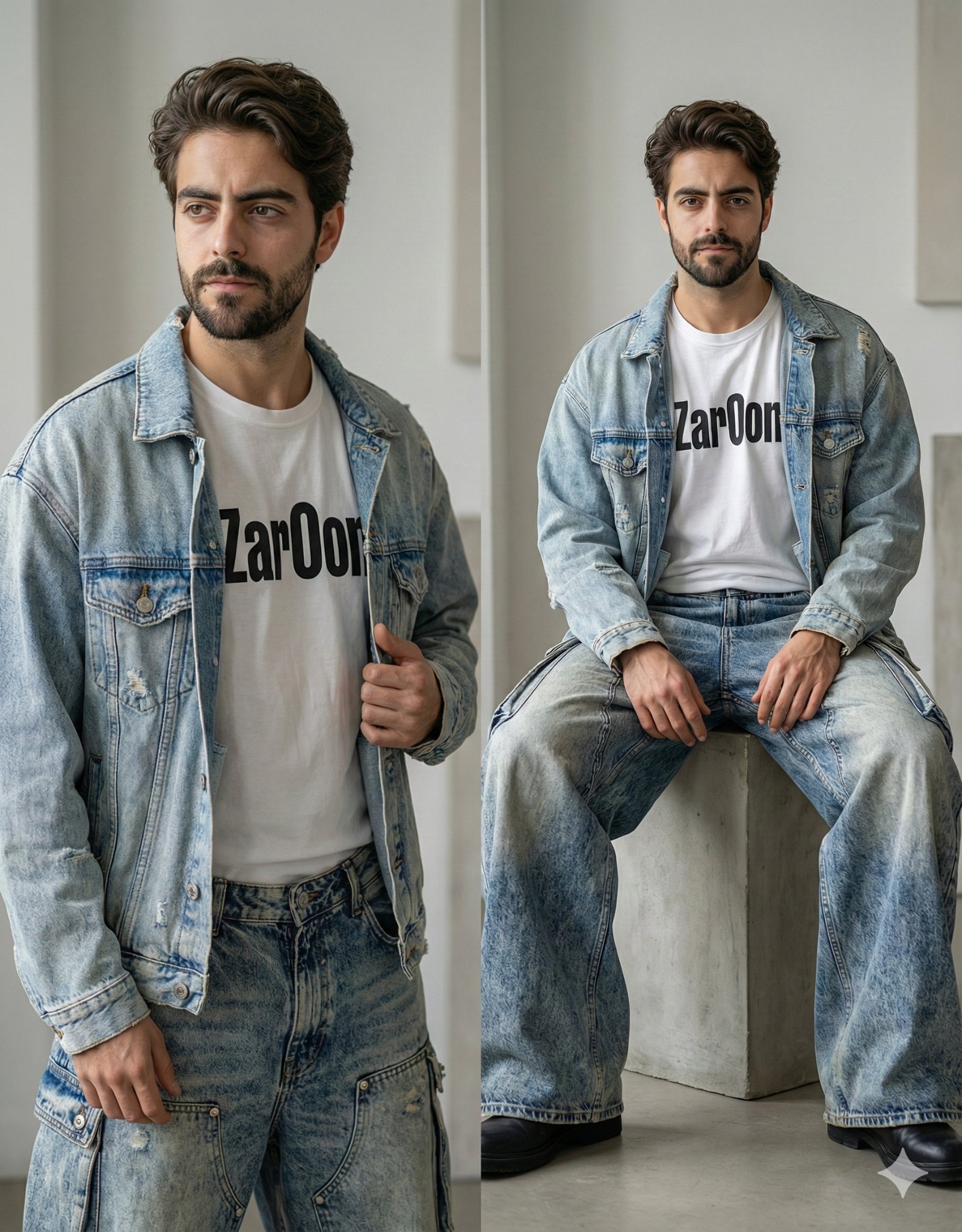 Bearded Model in Y2K Denim Streetwear - Image 2