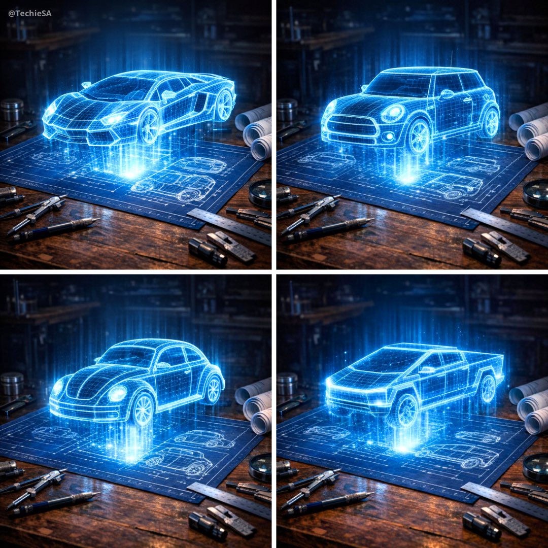 Hologram Blueprint Kereta 3D Glowing - Image 1