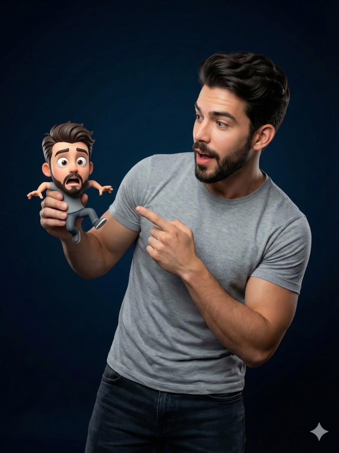 Potret Studio dengan Watak Kartun 3D Mini