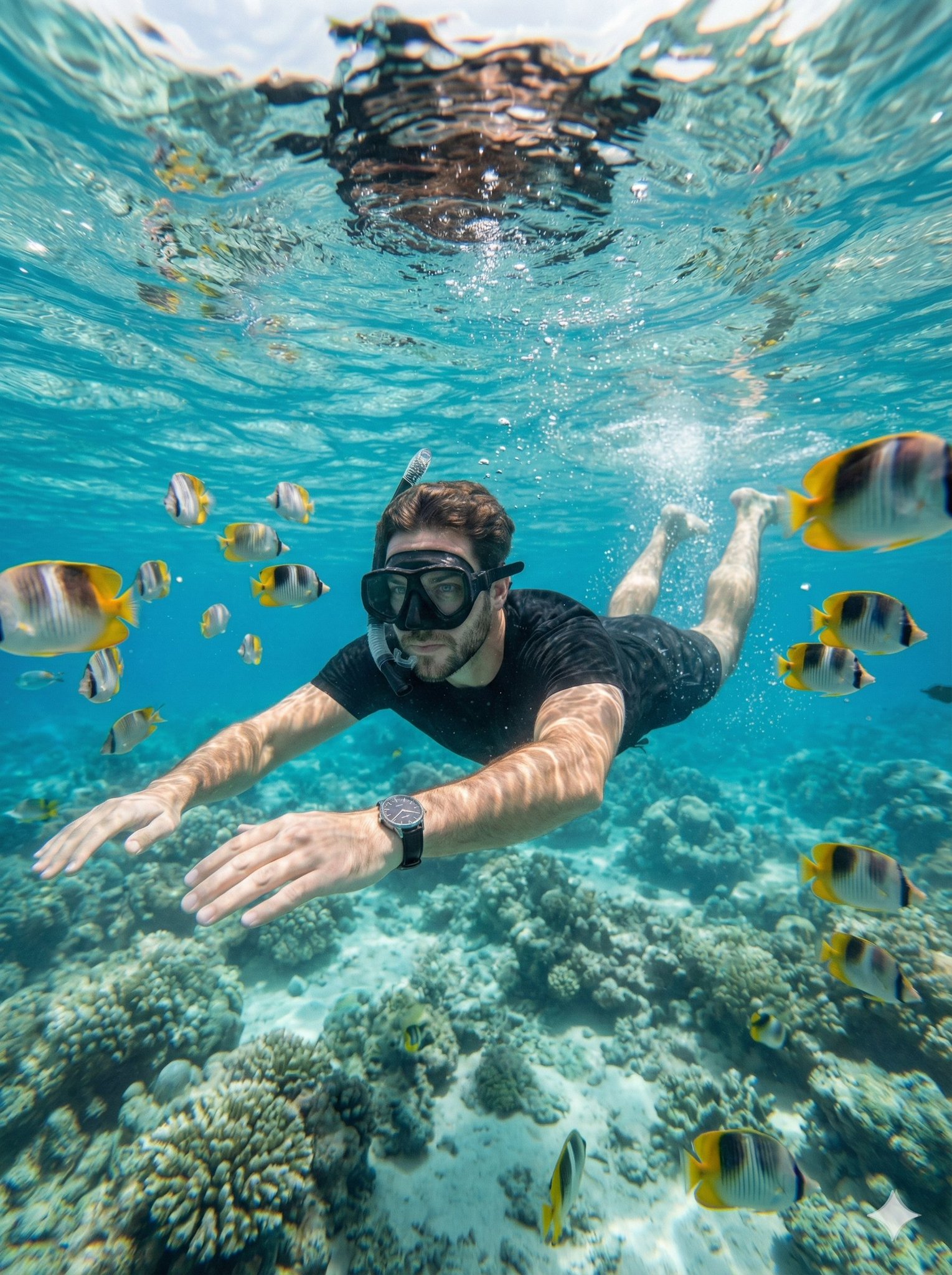 Potret Snorkeling Bawah Air Realistik