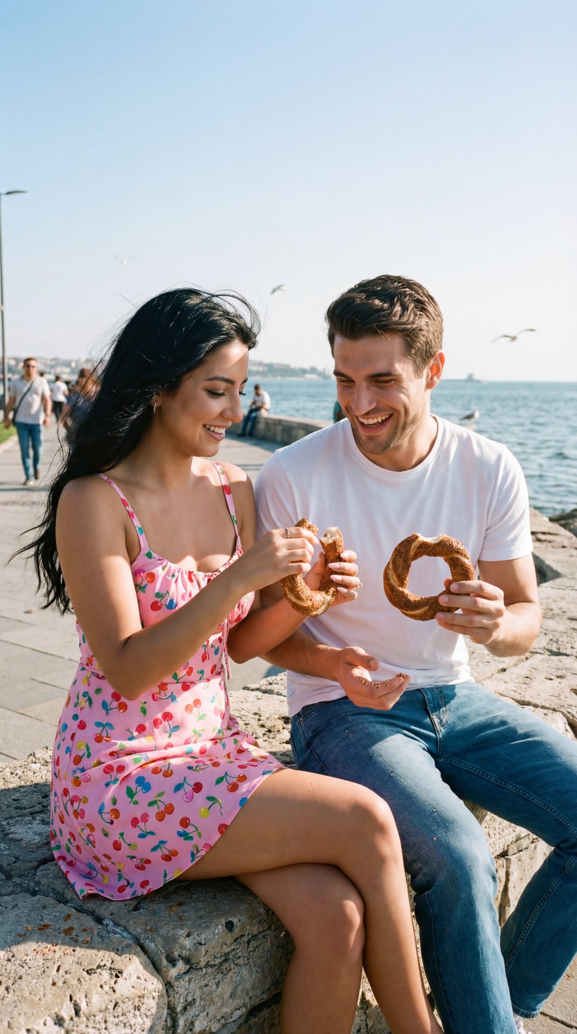 Pasangan Muda Romantis di Tepi Laut Istanbul