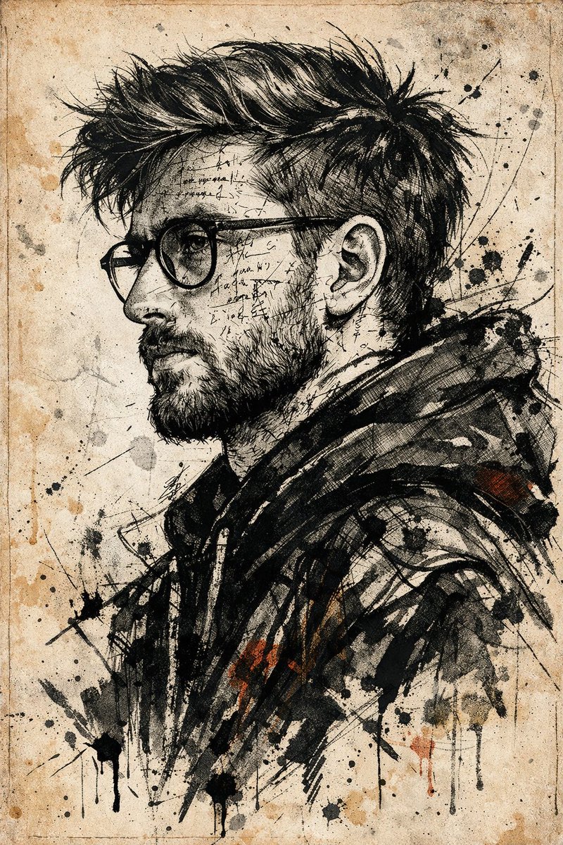 Potret Lukisan Dakwat & Teks Abstrak Dramatik