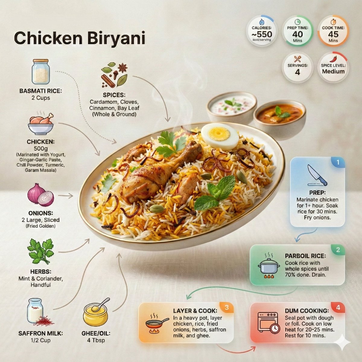 Infografik Resepi Briyani Moden & Estetik
