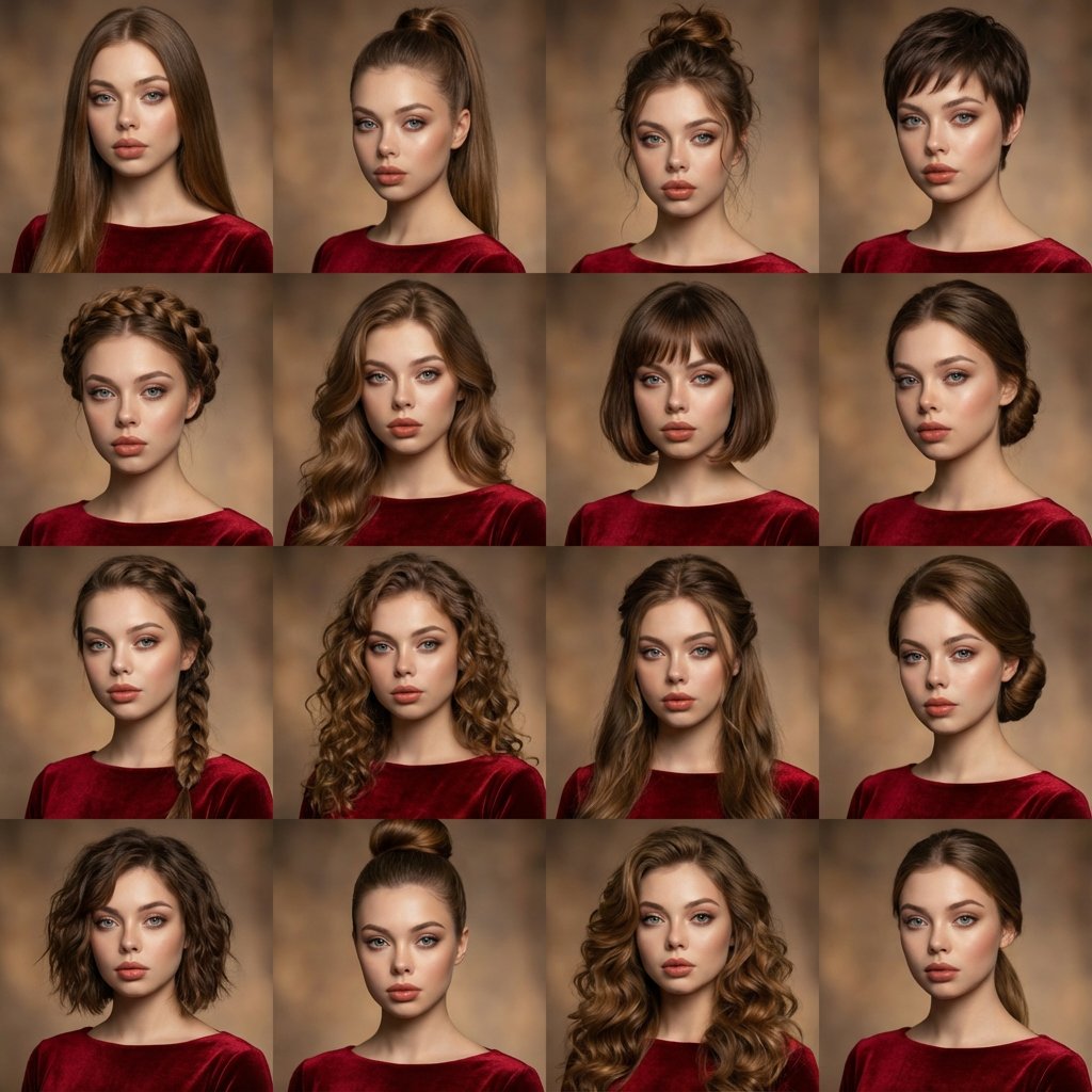 Kolaj Foto Wanita dengan Pelbagai Gaya Rambut