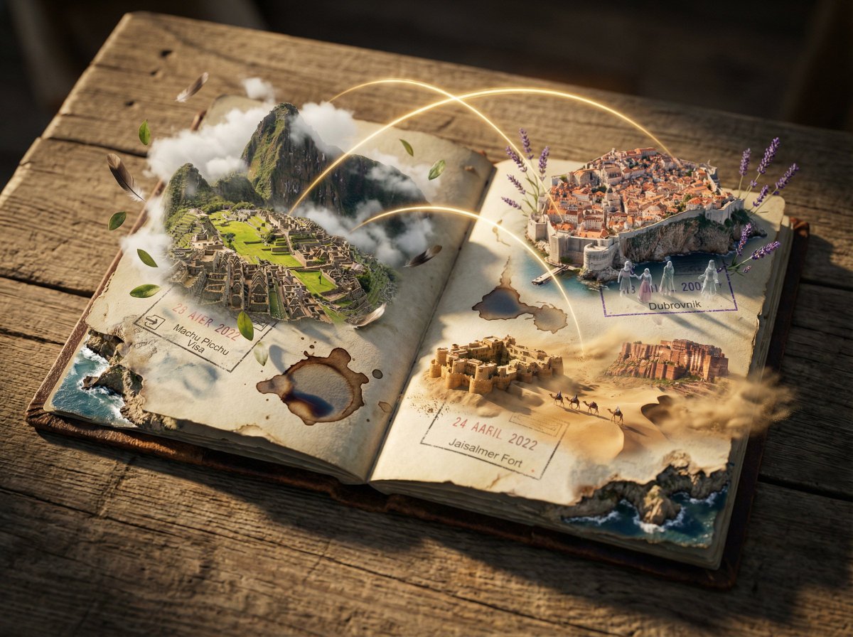 3D Scene of Open Passport with Miniature Cities - Image 4