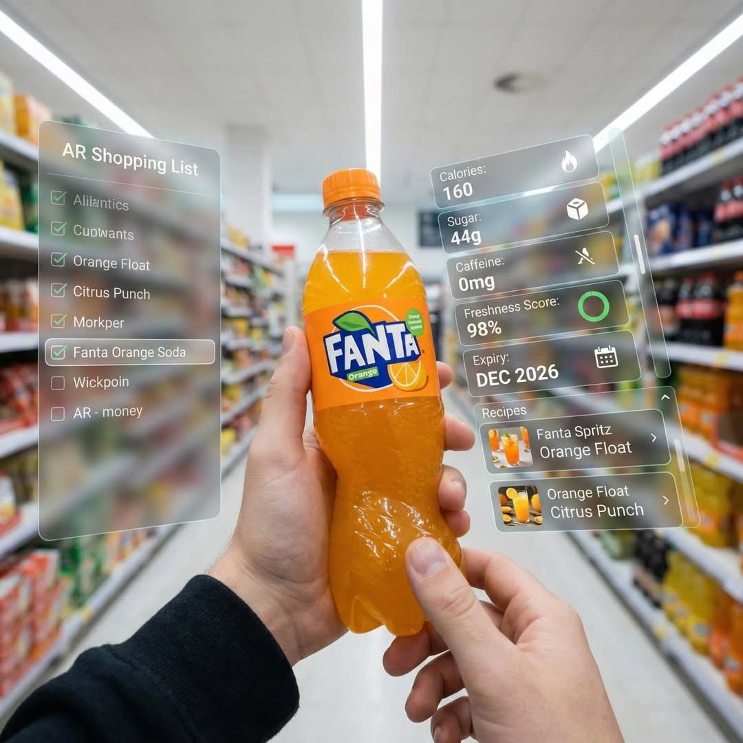 POV Shopping Fanta with Futuristic AR Interface