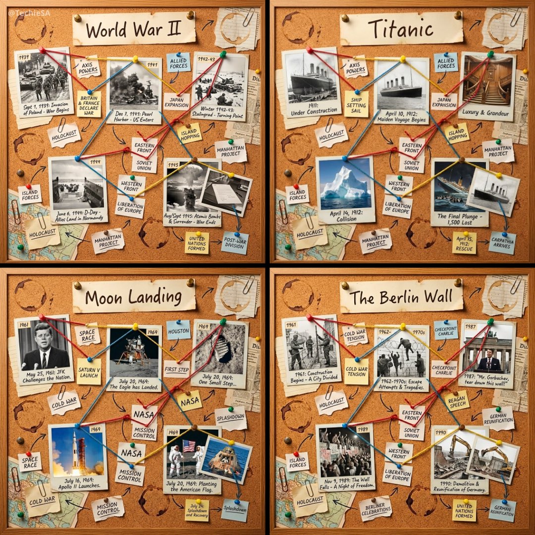 Vintage Historical Story Cork Board Layout