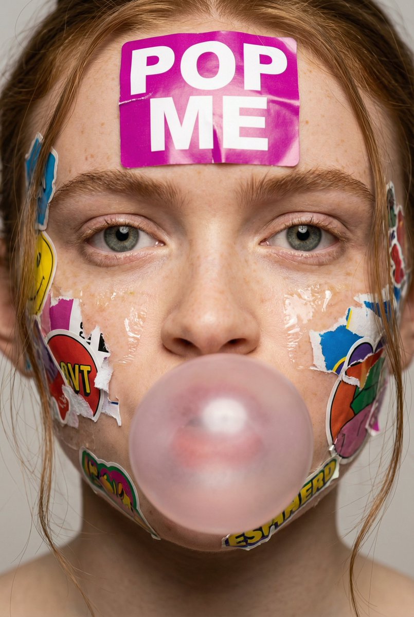 Potret Close-up Muka Penuh Sticker & Bubblegum - Image 2