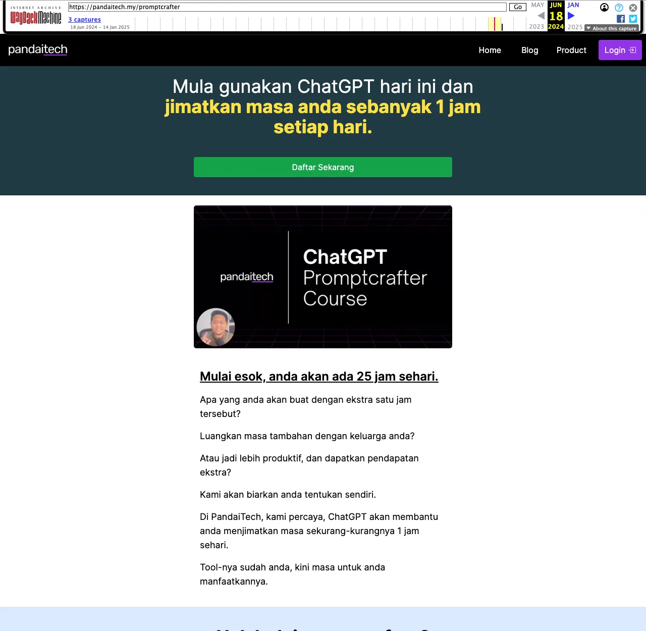 Halaman jualan ChatGPT Promptcrafter Course di pandaitech.my