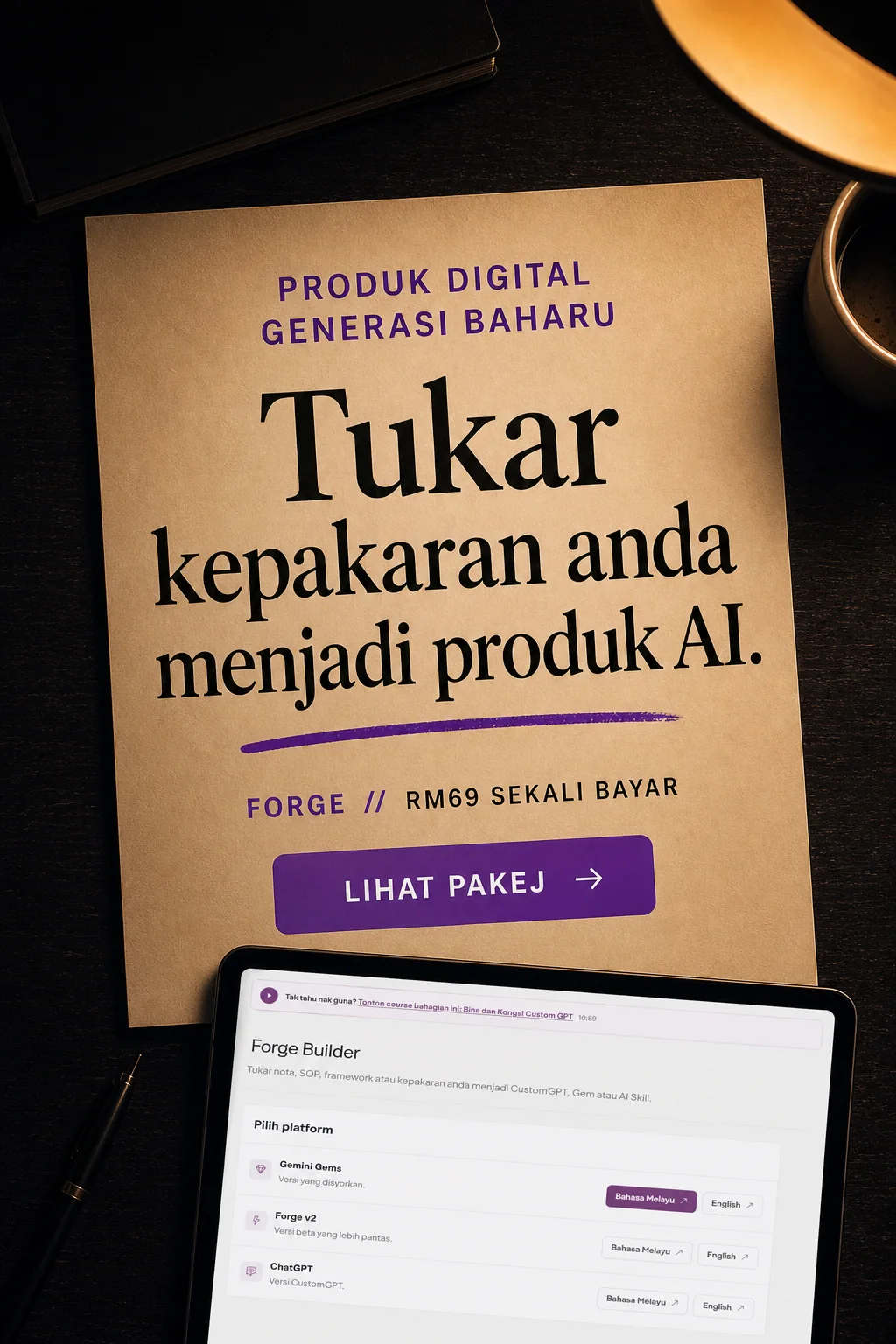 Forge membantu menukar kepakaran menjadi AI tool melalui course dan tools, RM69 sekali bayar.