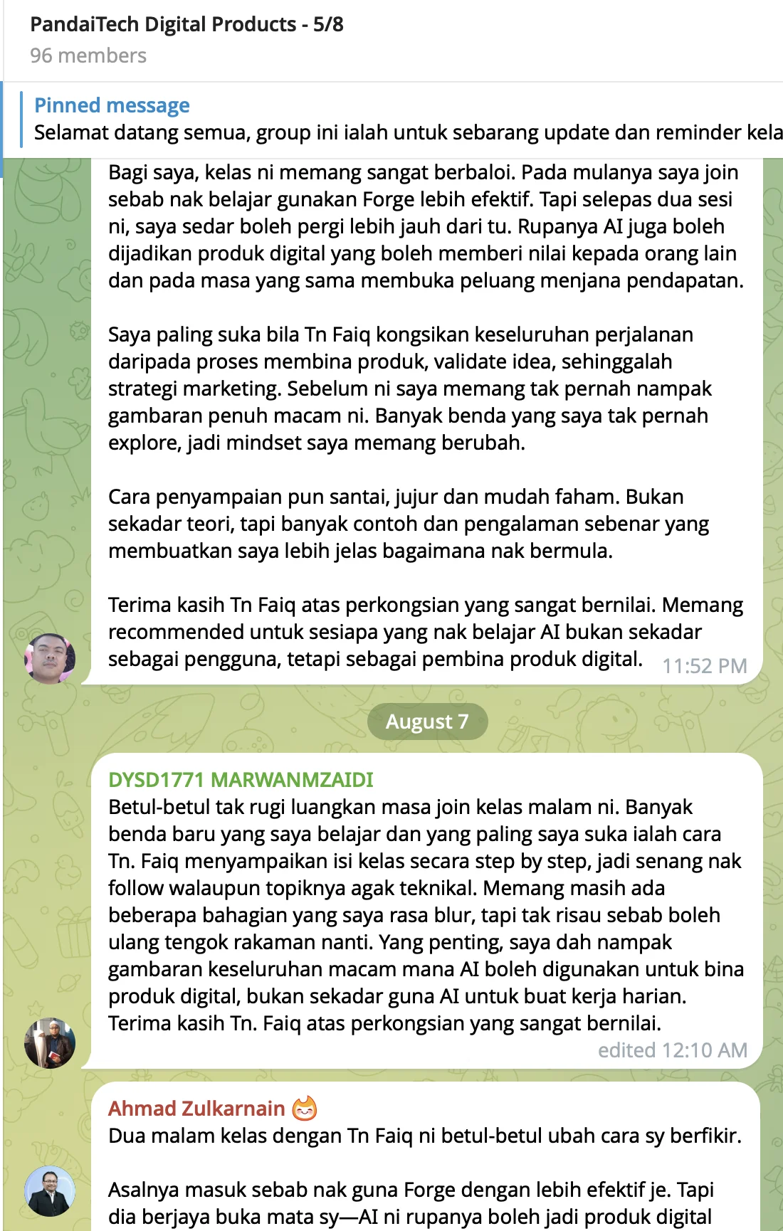 Kumpulan maklum balas peserta selepas kelas PandaiTech