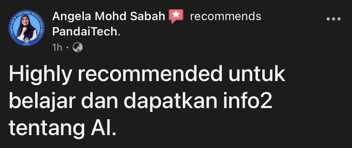 Angela Mohd Sabah mengesyorkan PandaiTech